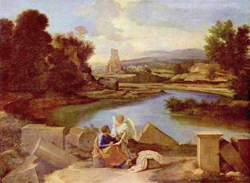 Nicolas Poussin Landschaft mit dem Hl. Matthaus oil painting image
